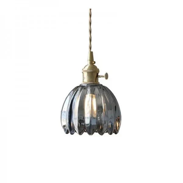 Vintage Glass Pendant Light with Fluted Shade