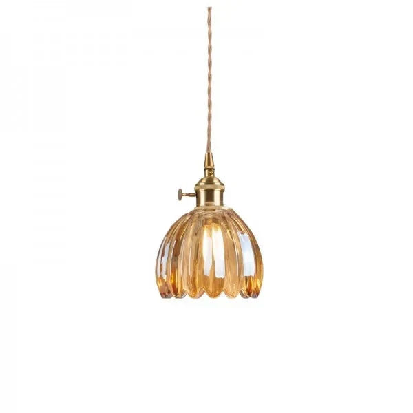 Vintage Glass Pendant Light with Fluted Shade