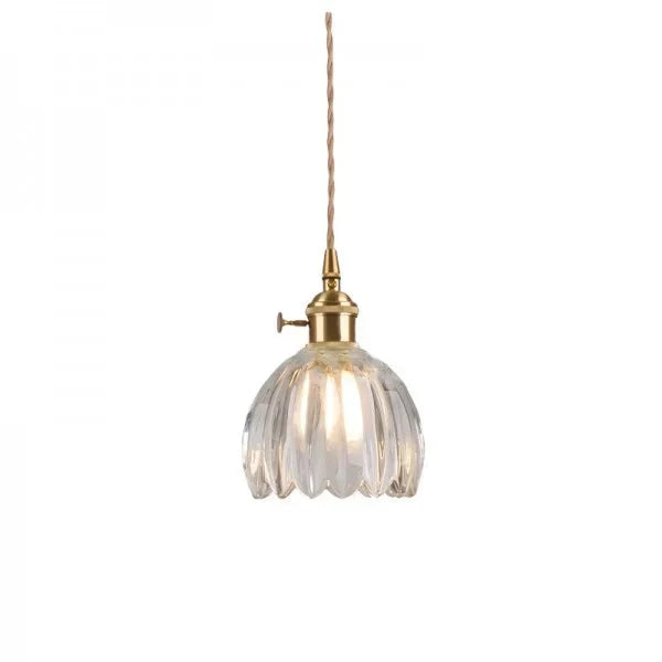 Vintage Glass Pendant Light with Fluted Shade