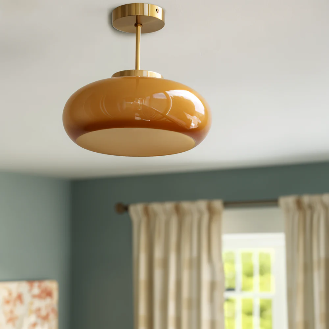 Vintage Glass Pendant Light with Orange Shade