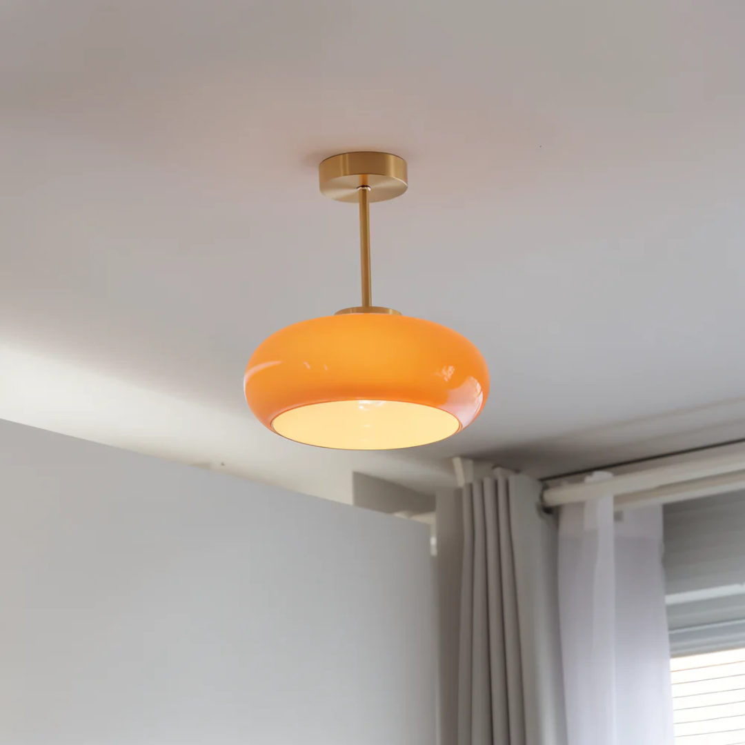 Vintage Glass Pendant Light with Orange Shade