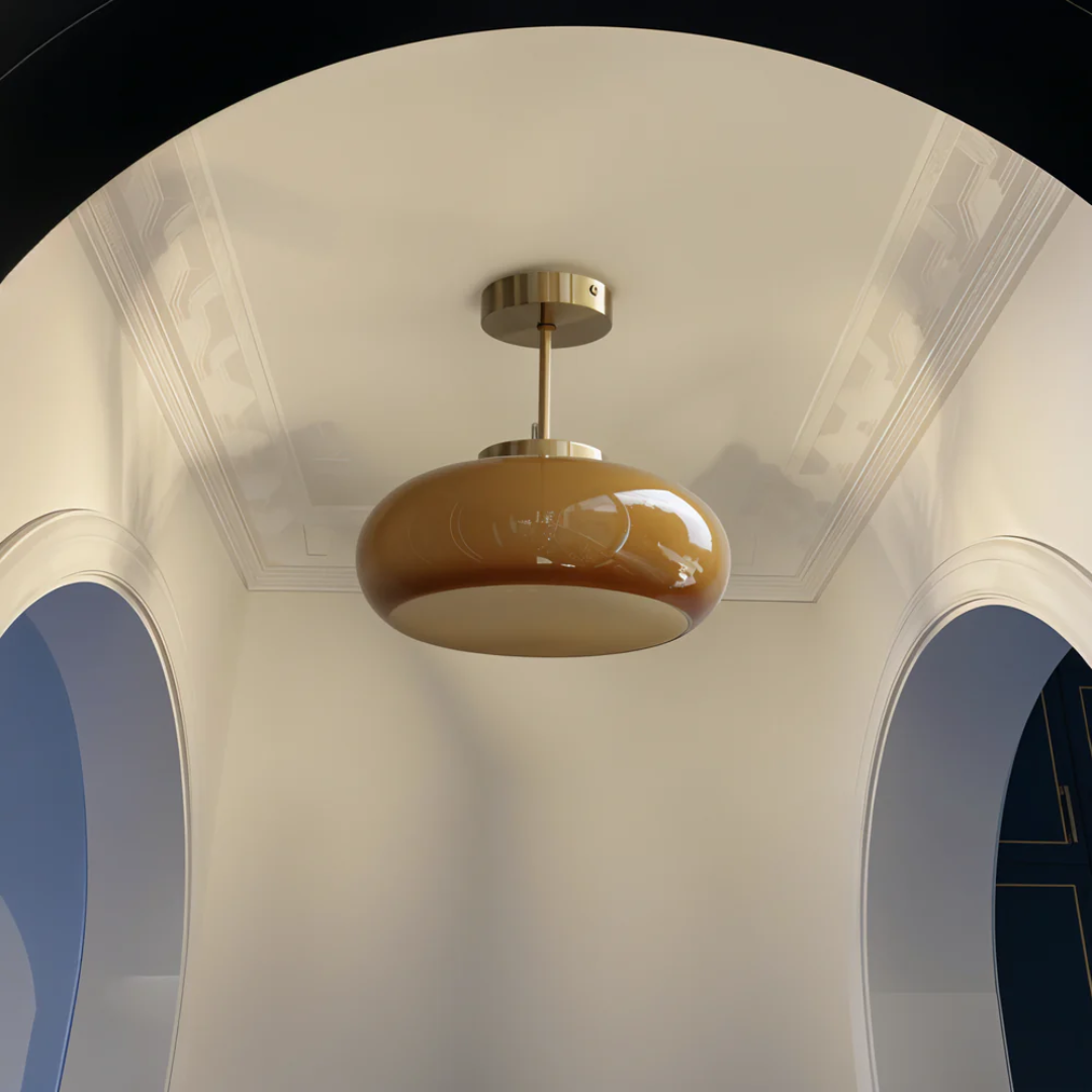 Vintage Glass Pendant Light with Orange Shade