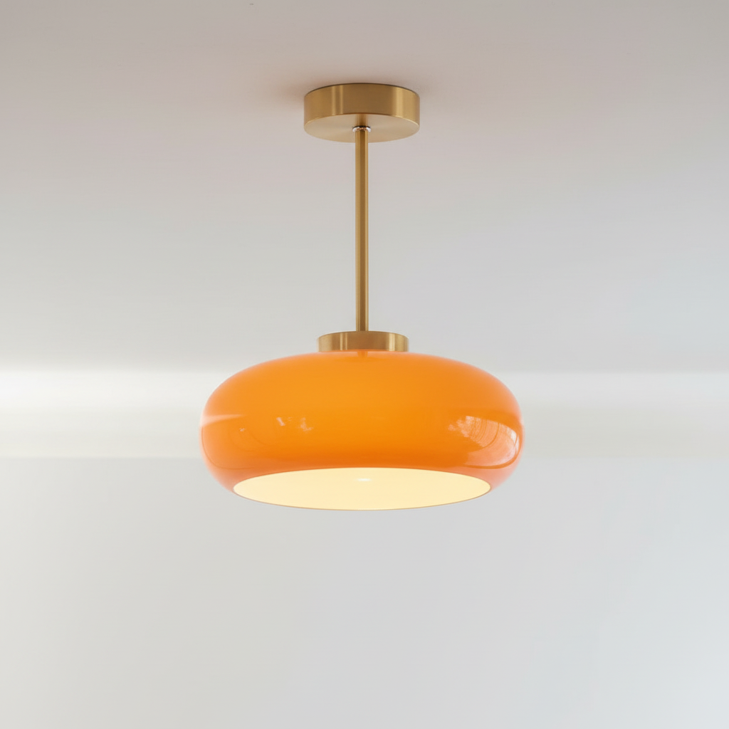 Vintage Glass Pendant Light with Orange Shade