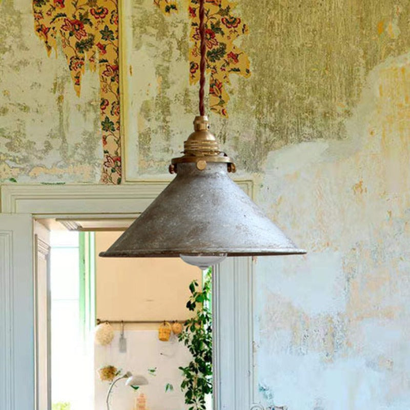 Vintage Metal Chandelier with Blue Cone Shade