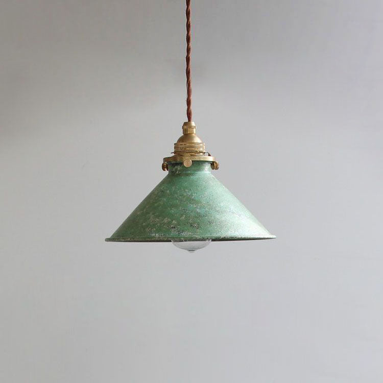 Vintage Metal Chandelier with Blue Cone Shade