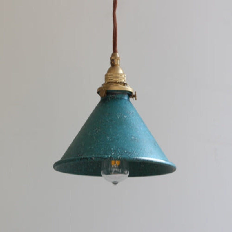 Vintage Metal Chandelier with Blue Cone Shade