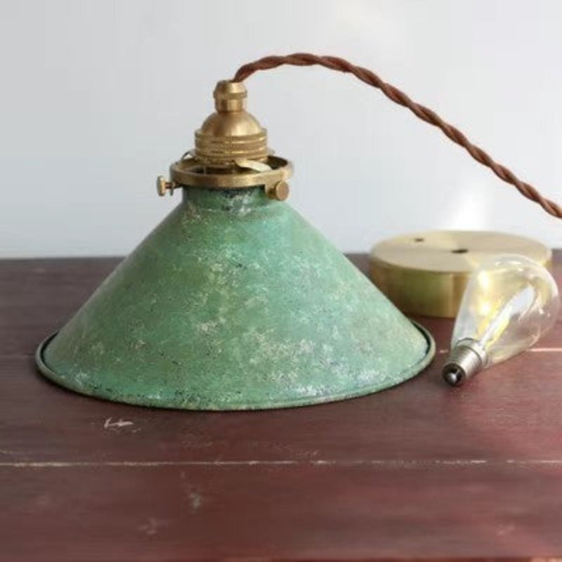 Vintage Metal Chandelier with Blue Cone Shade