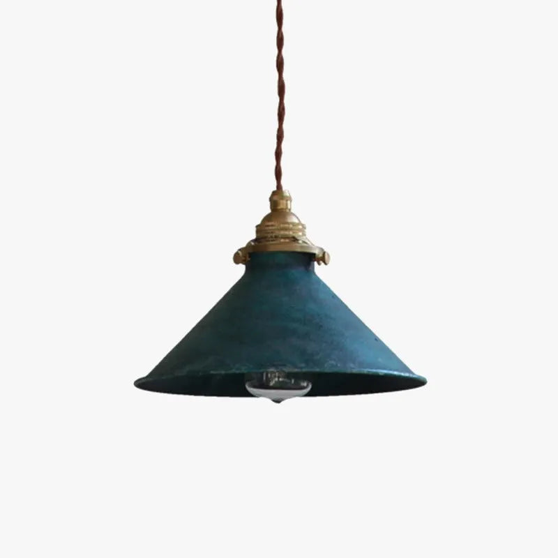 Vintage Metal Chandelier with Blue Cone Shade