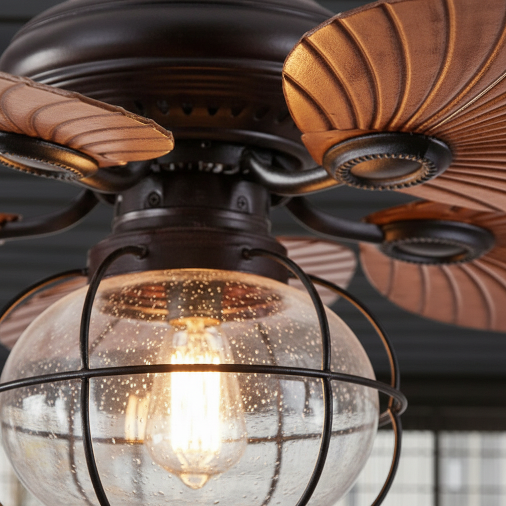 Vintage Outdoor Ceiling Fan with Light