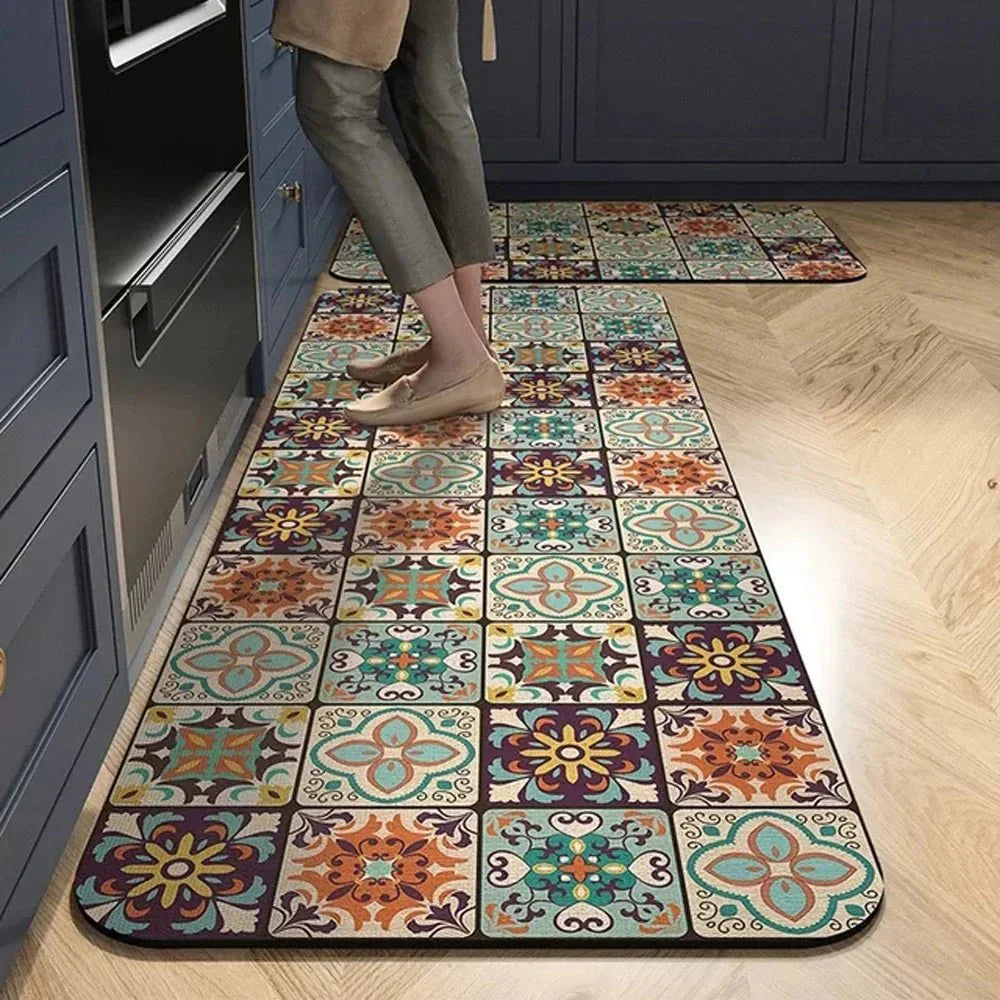 Vintage Pattern Kitchen Runner Rug with Non Slip