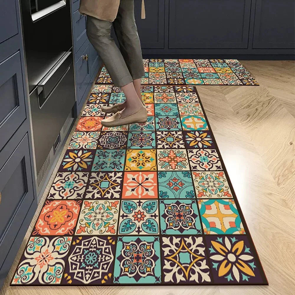Vintage Pattern Kitchen Runner Rug with Non Slip