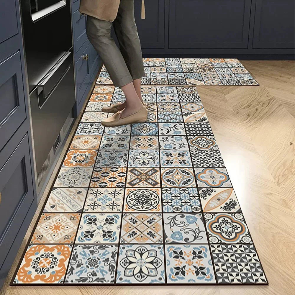 Vintage Pattern Kitchen Runner Rug with Non Slip