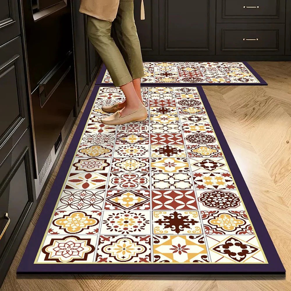 Vintage Pattern Kitchen Runner Rug with Non Slip