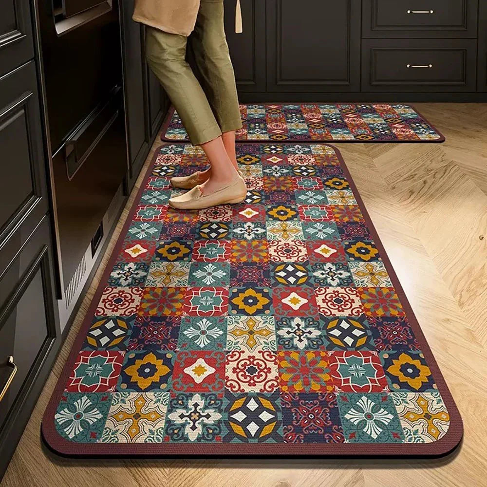 Vintage Pattern Kitchen Runner Rug with Non Slip