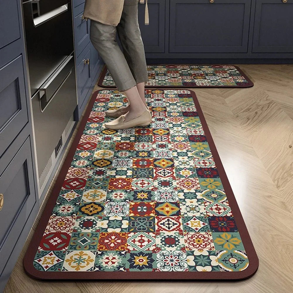 Vintage Pattern Kitchen Runner Rug with Non Slip