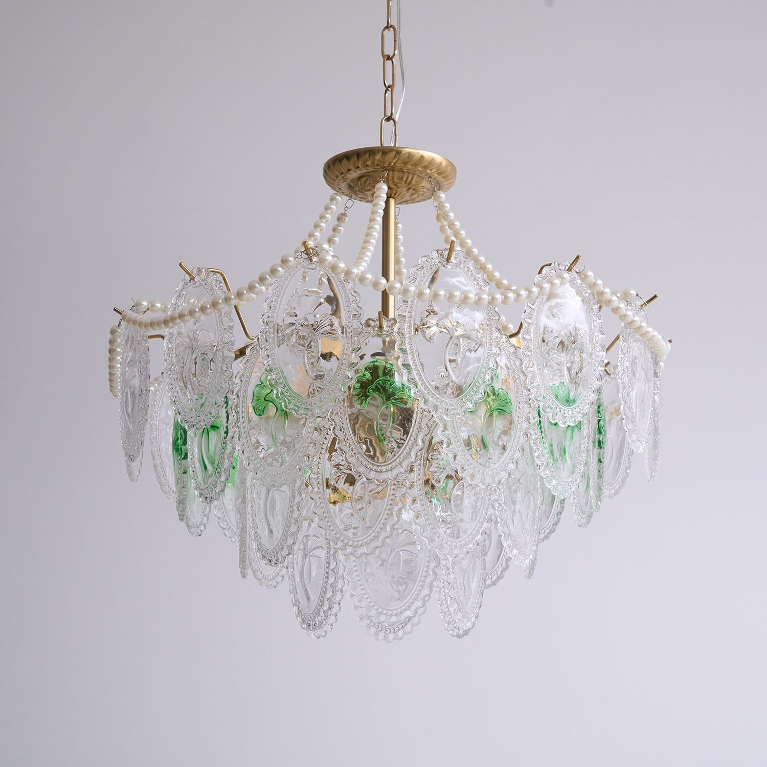 Vintage Pearl Glass Dining Room Chandelier with Gold Frame