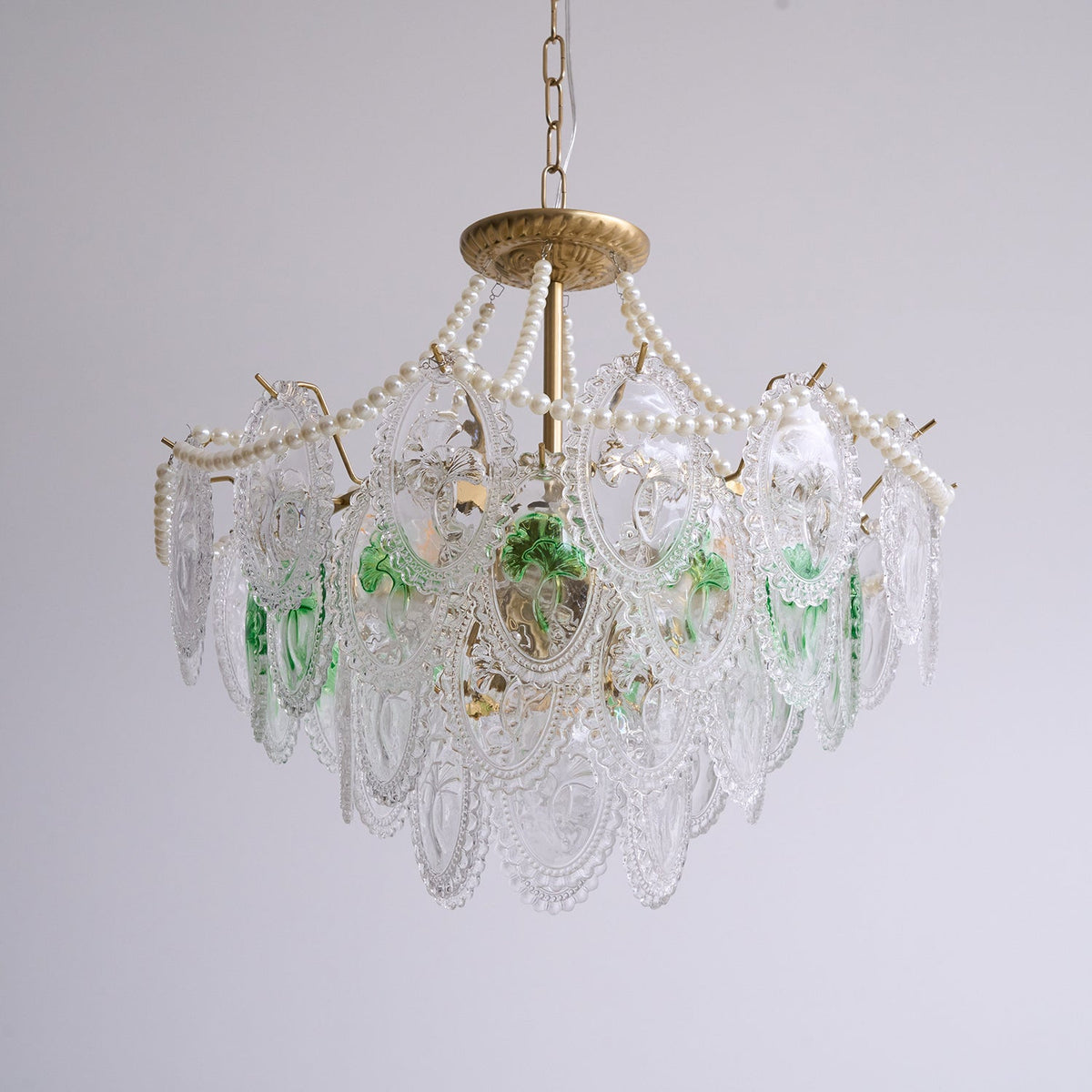 Vintage Pearl Glass Dining Room Chandelier with Gold Frame