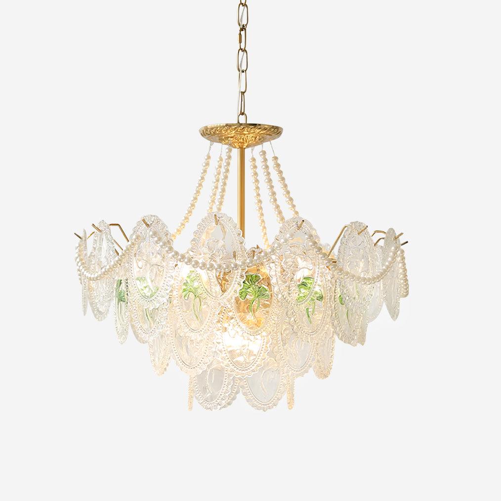 Vintage Pearl Glass Dining Room Chandelier with Gold Frame