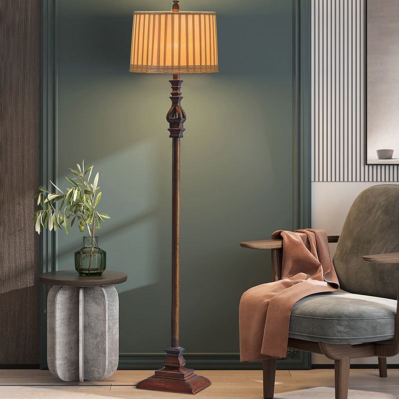 Vintage Resin Floor Lamp with Fabric Shade for Warm Ambient Lighting