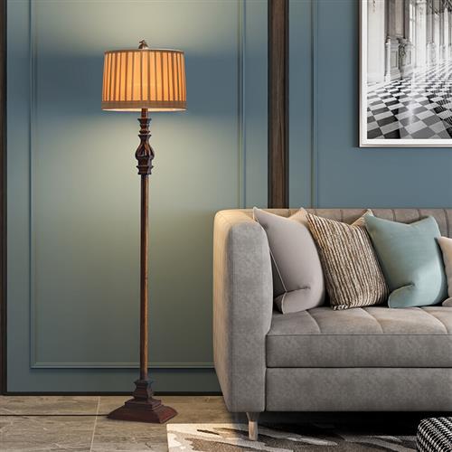Vintage Resin Floor Lamp with Fabric Shade for Warm Ambient Lighting