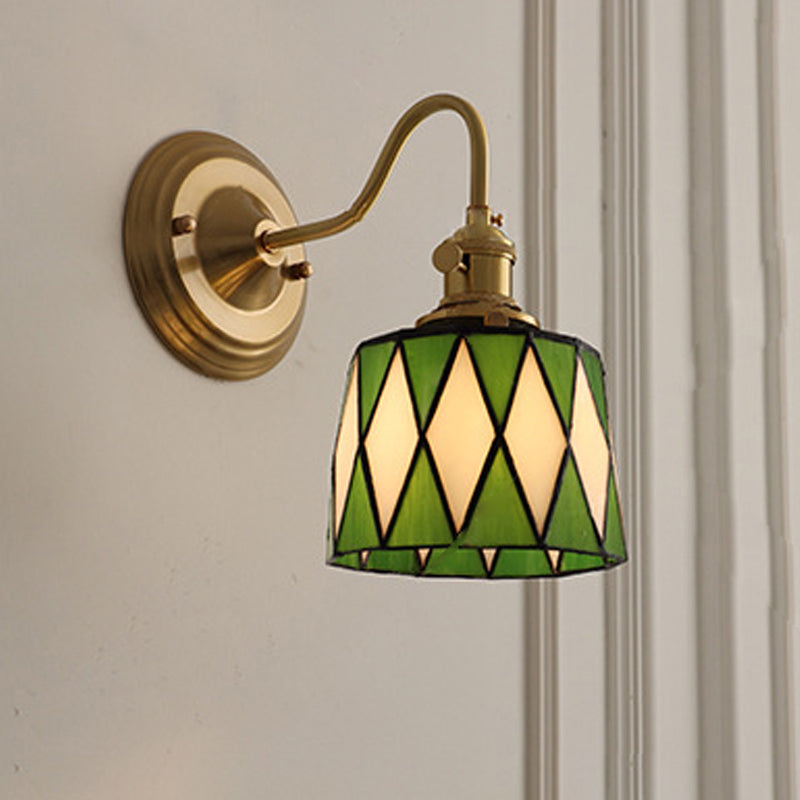Vintage Tiffany Glass Wall Sconce with Retro Brass Design