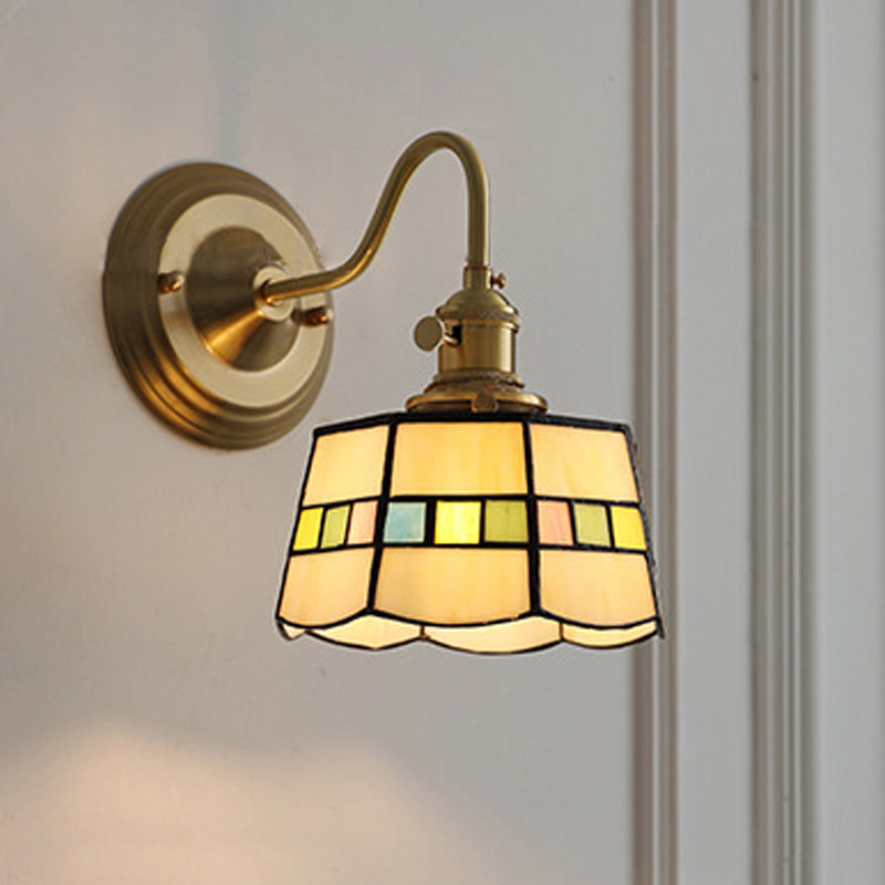 Vintage Tiffany Glass Wall Sconce with Retro Brass Design