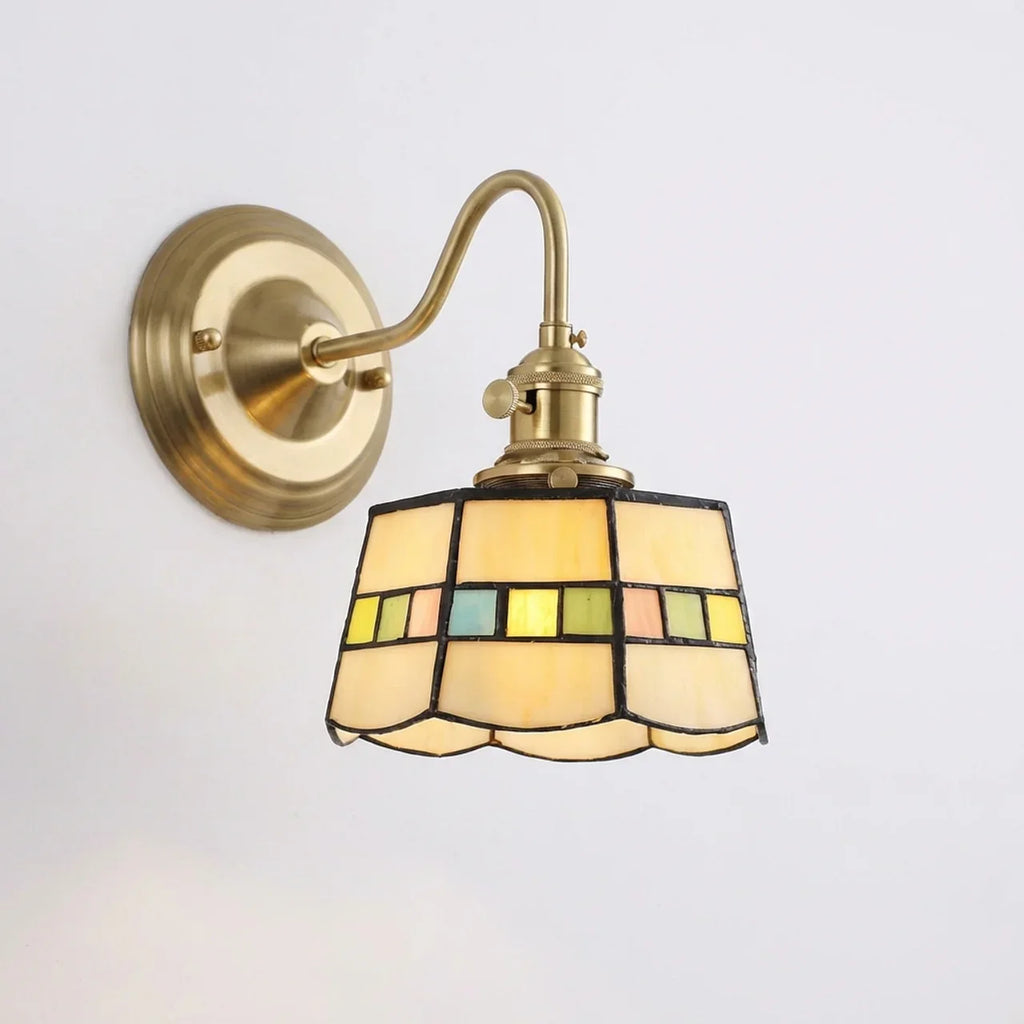 Vintage Tiffany Glass Wall Sconce with Retro Brass Design