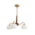 Vintage Wood Glass Chandelier with Six Lights