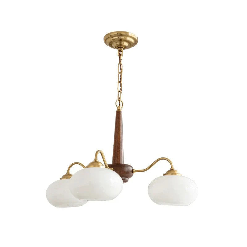 Vintage Wood Glass Chandelier with Six Lights