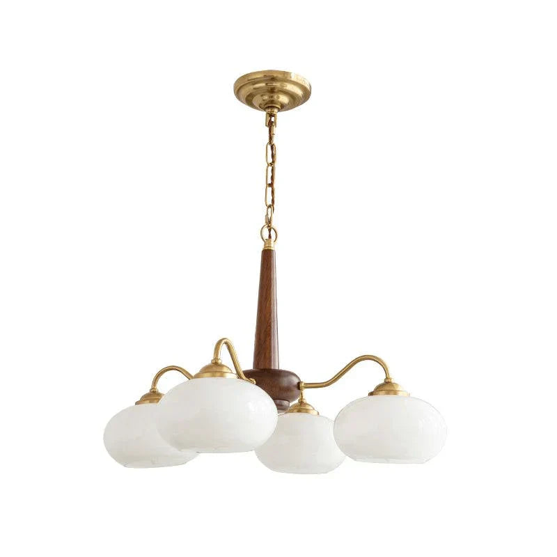Vintage Wood Glass Chandelier with Six Lights