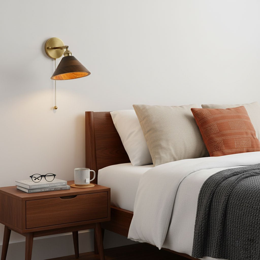 Vintage Wooden Dome Wall Sconce with Retro Brass Accent Design