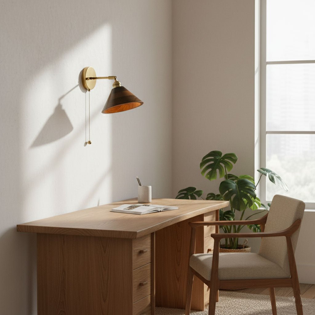 Vintage Wooden Dome Wall Sconce with Retro Brass Accent Design