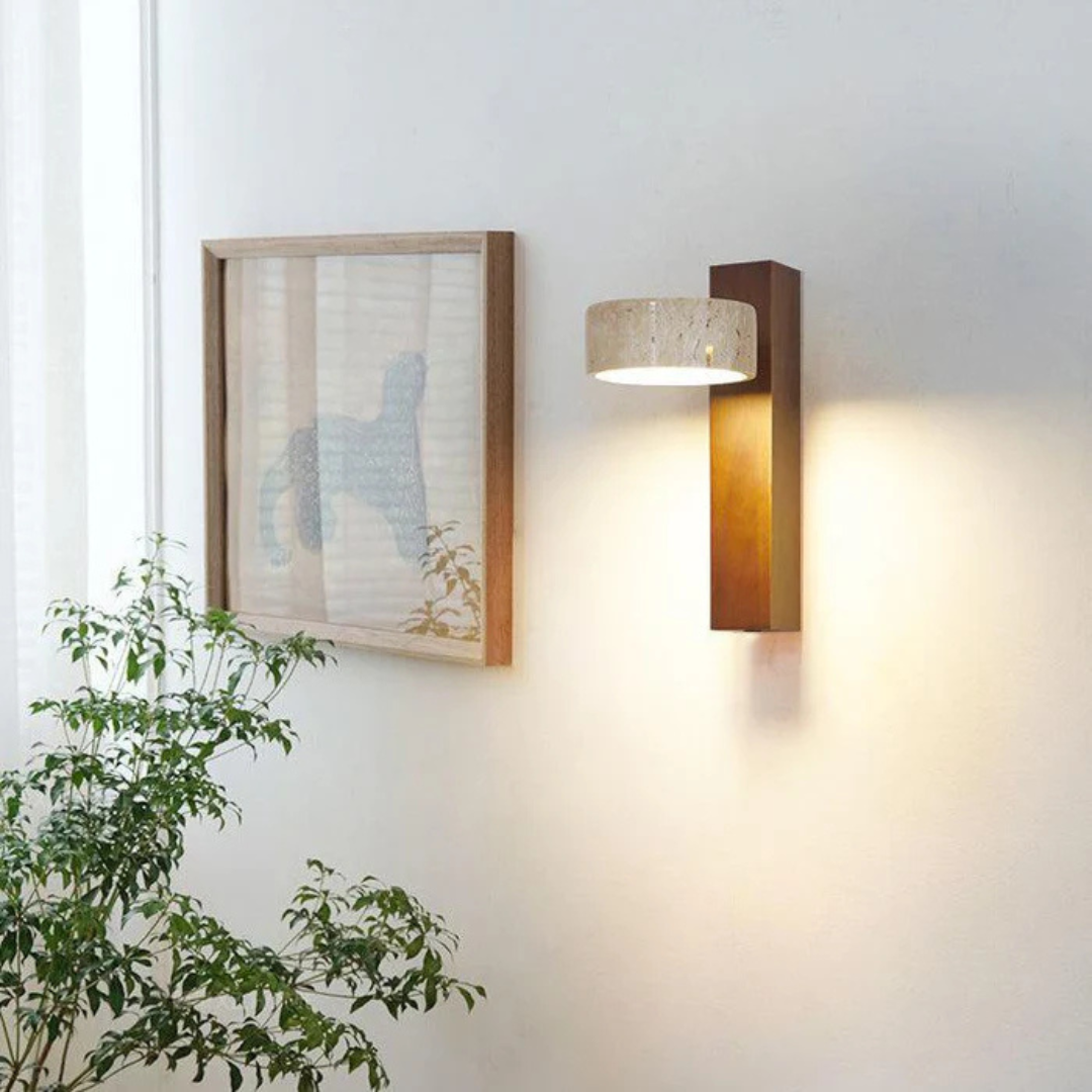 Wabi-Sabi Travertine Wood LED Garden Wall Light