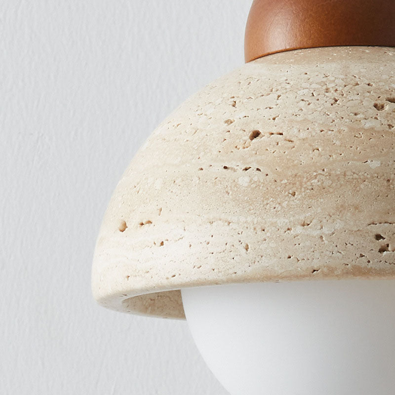 Japandi Wooden Arm Pendant Wall Sconce with Wabi-Sabi Stone Shade