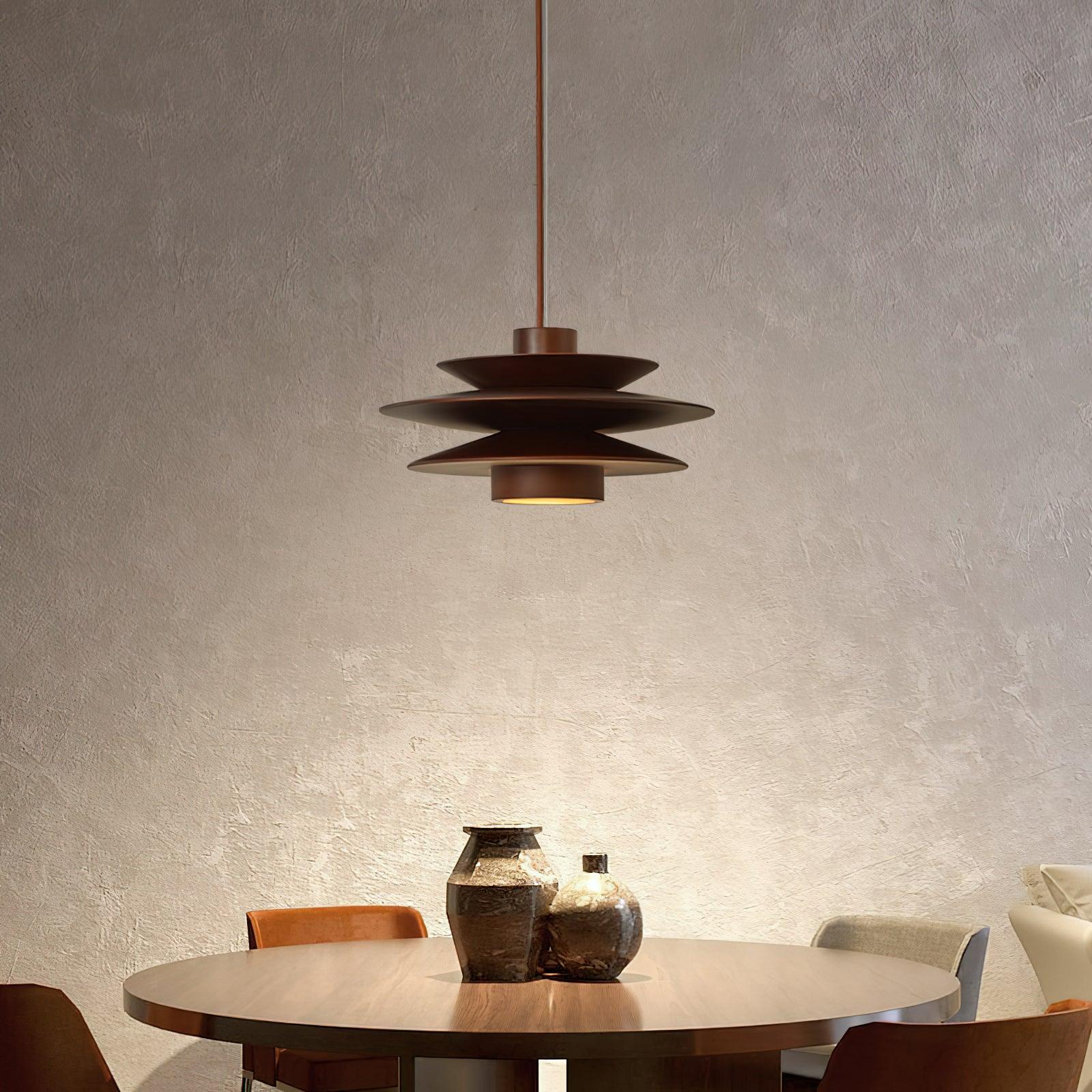 Walnut Layered Pendant Light with Disc Design