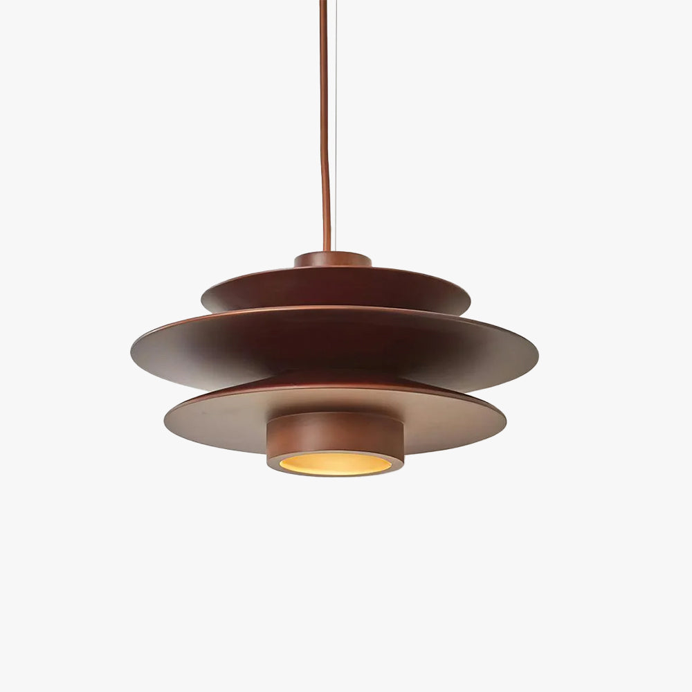 Walnut Layered Pendant Light with Disc Design