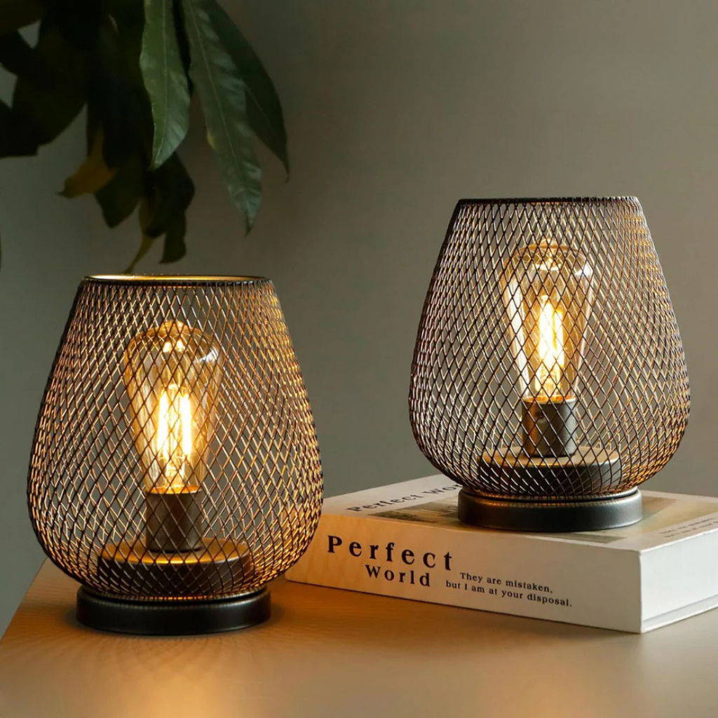 Wireless LED Table Lamp with Metal Mesh Shade