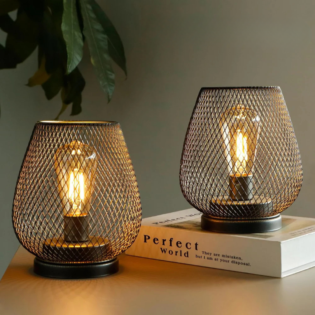 Wireless LED Table Lamp with Metal Mesh Shade