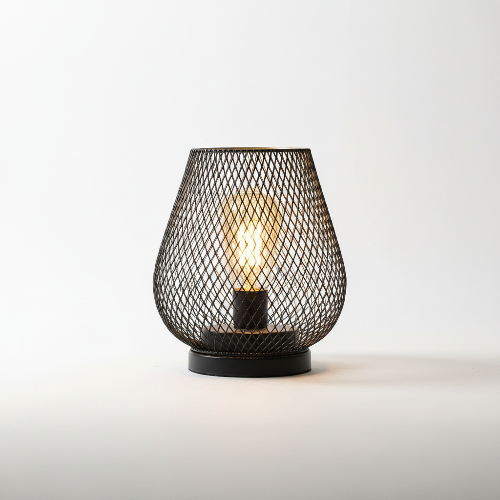 Wireless LED Table Lamp with Metal Mesh Shade