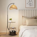 Wood Arc Floor Lamp with Shelves and Shade