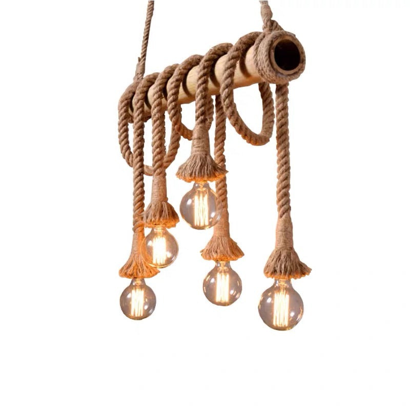 Wood Beam Pendant Light with Rope and Glass