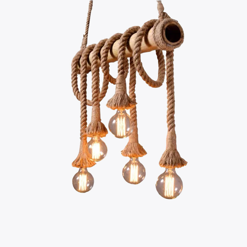 Wood Beam Pendant Light with Rope and Glass