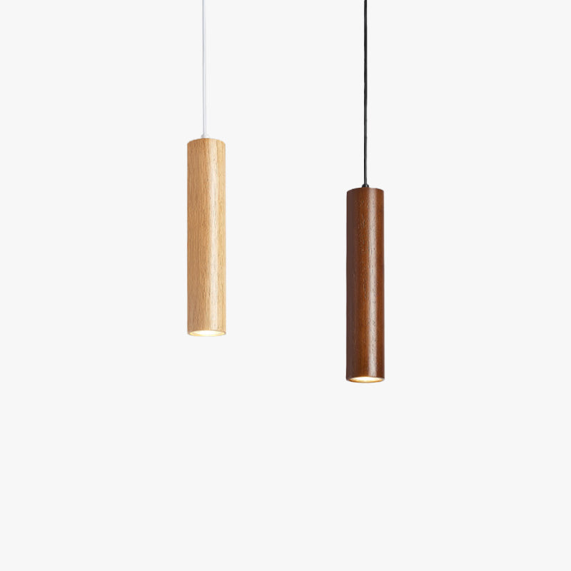 Wood Cylinder Pendant Light with Minimal Design