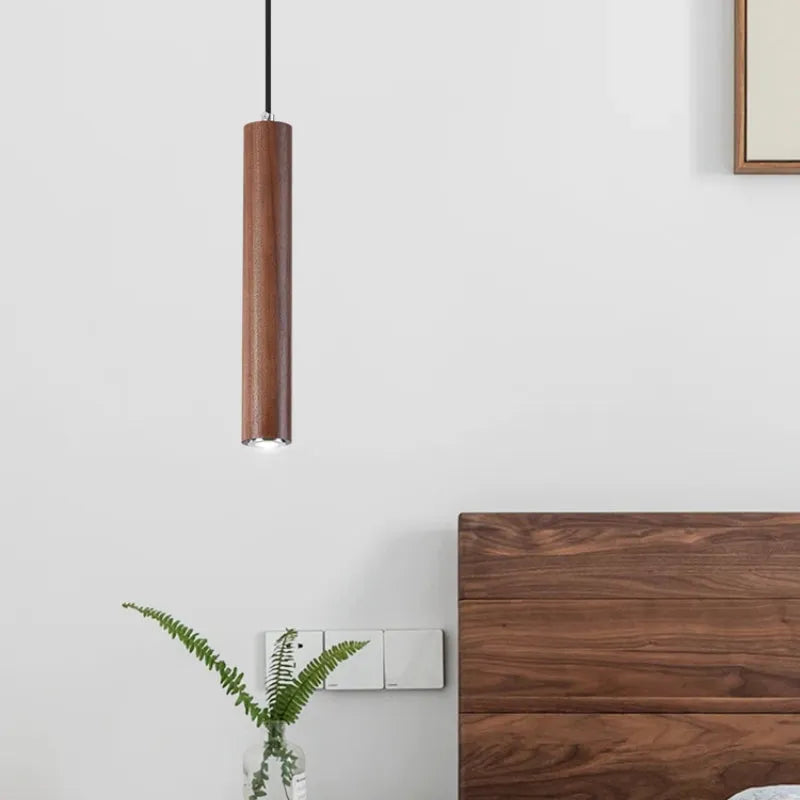 Wood Cylinder Pendant Light with Minimal Design