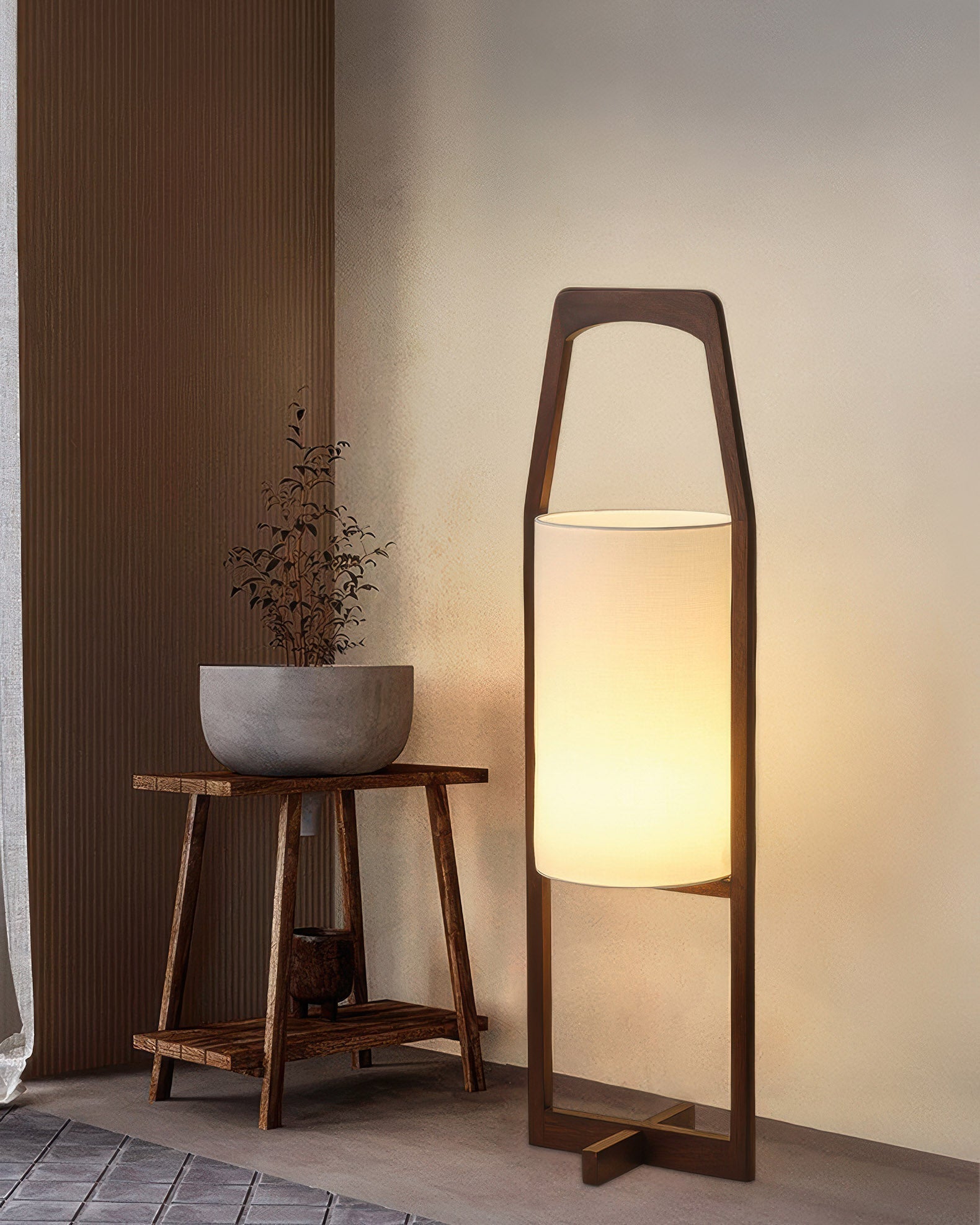 Wood Frame Fabric Floor Lamp