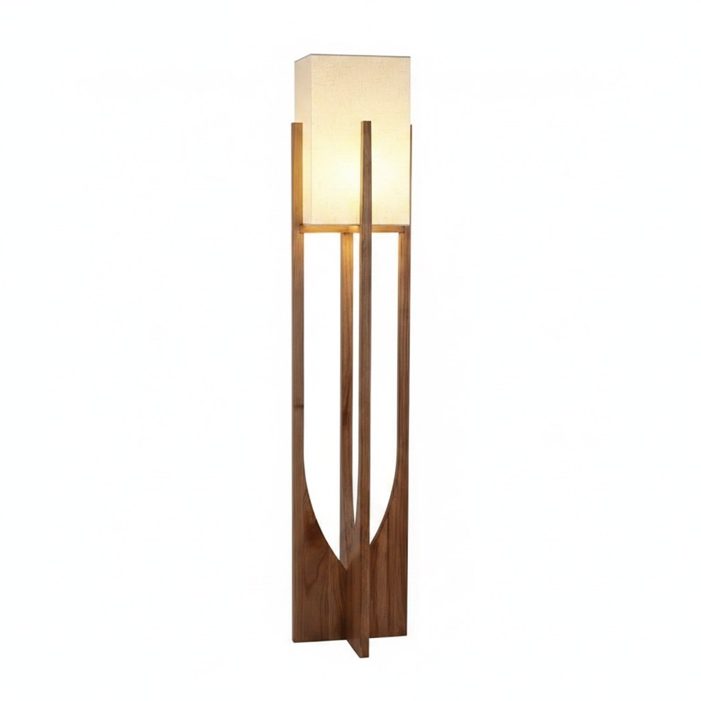 Wood Frame Fabric Shade Floor & Table Lamp