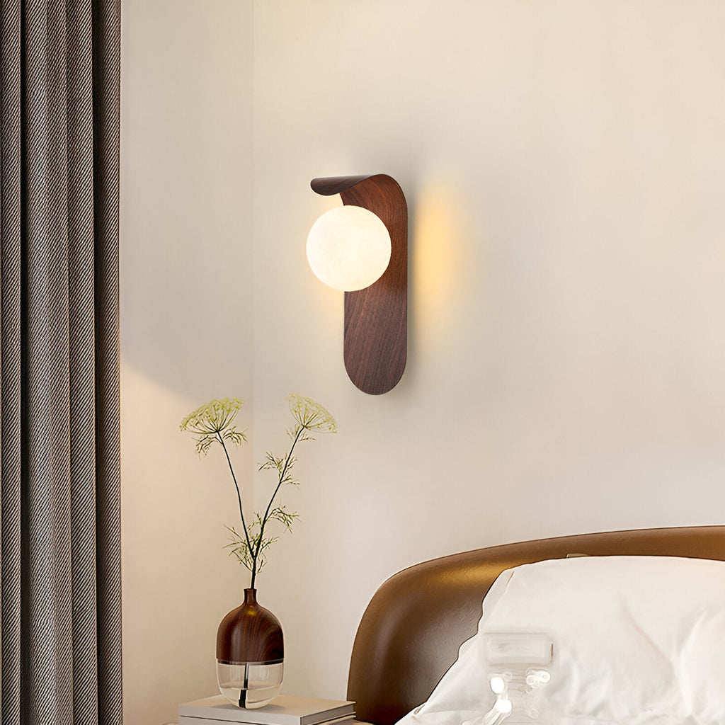 Wood Globe Wall Light with Modern Curved Arm