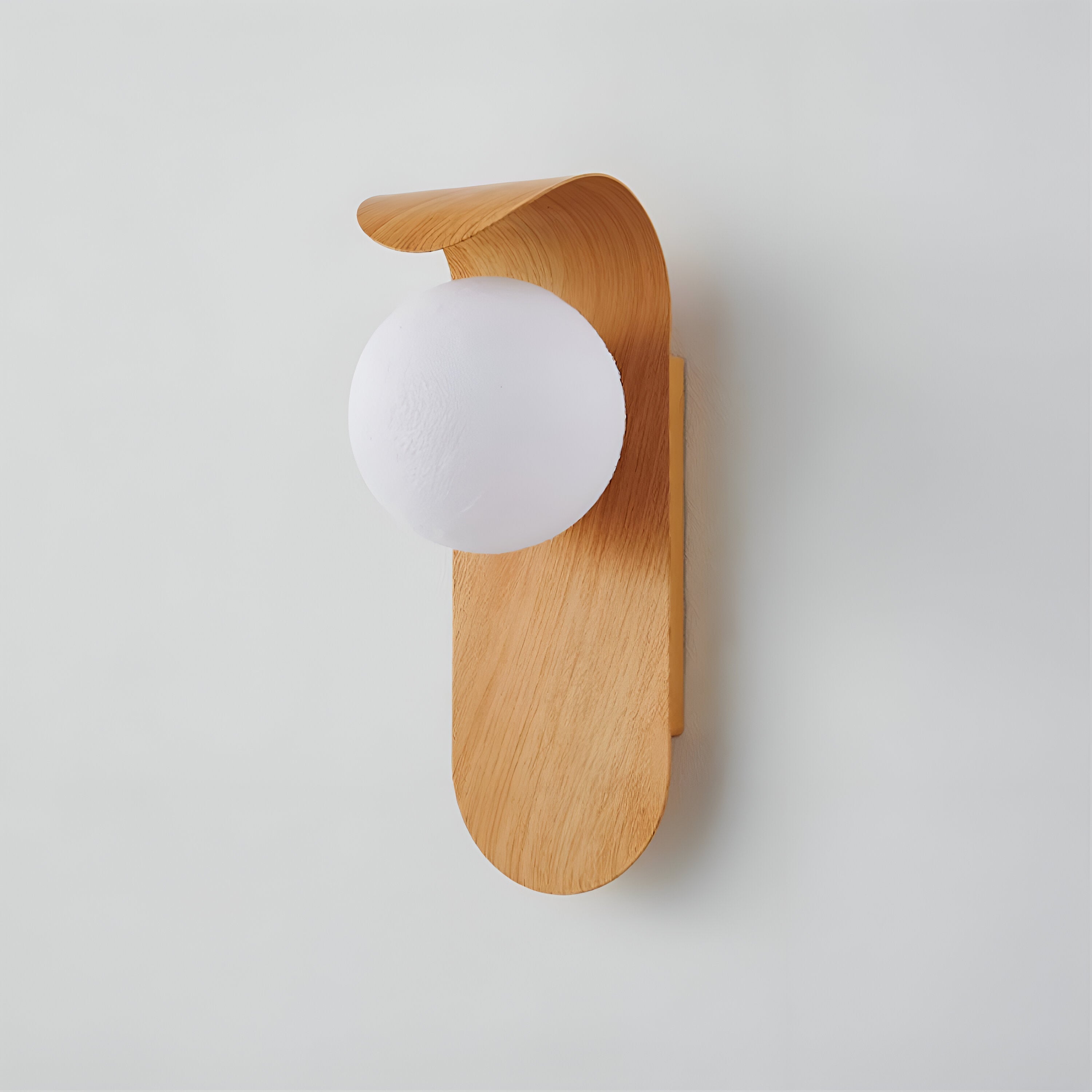 Wood Globe Wall Light with Modern Curved Arm