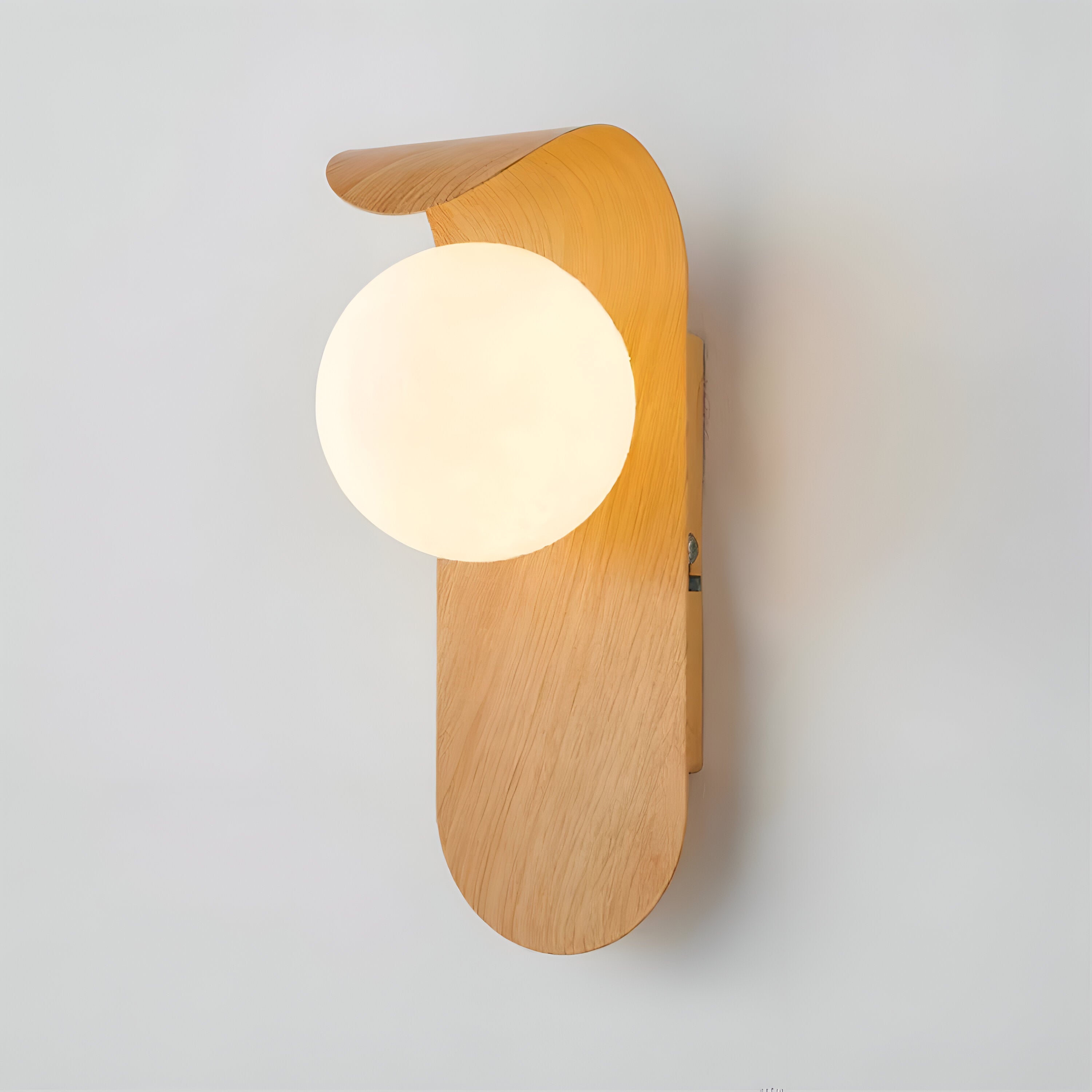 Wood Globe Wall Light with Modern Curved Arm