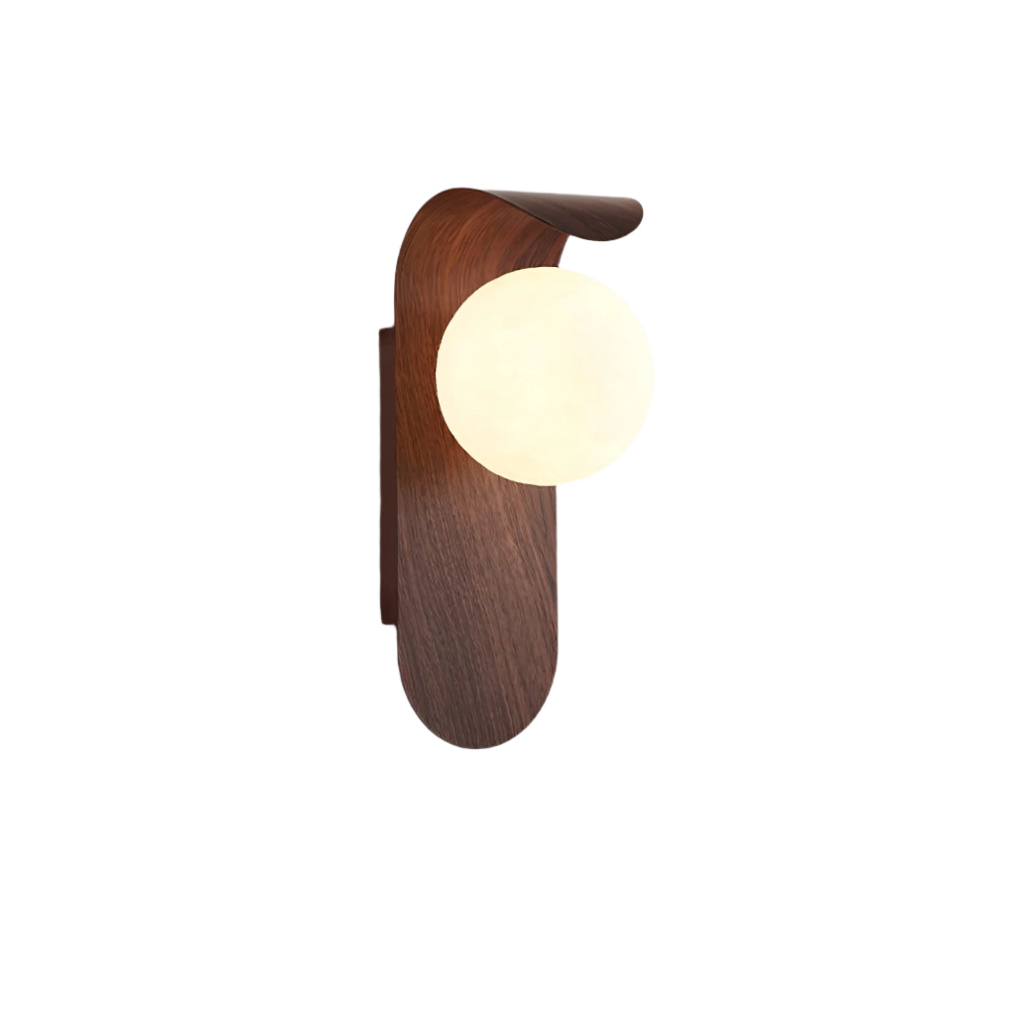 Wood Globe Wall Light with Modern Curved Arm